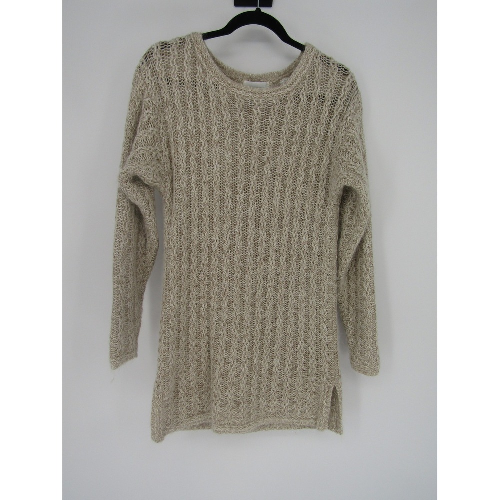 Paul Harris‎ Design Sweater Womens Small Beige Silk Mohair Open Knit Tunic Slits